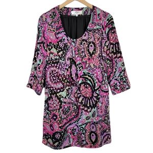 Tibi Silk Shift Mini Dress Metallic Floral Paisley Retro 60s Inspired 6